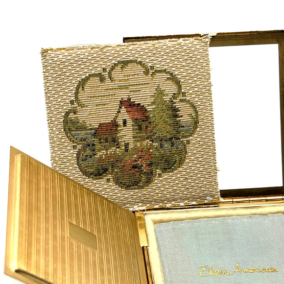 Vintage Elgin American Powder Box Country Scene Dust Bag Original Box - Picture 11 of 14